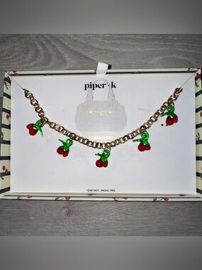 NWT Piper K 12” Long Cherry Bag Charm NEW Handbag Purse Cherries Keychain  🍒